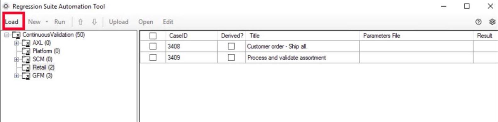 Screenshot of RSAT highlighting the Load tab to download automation files.