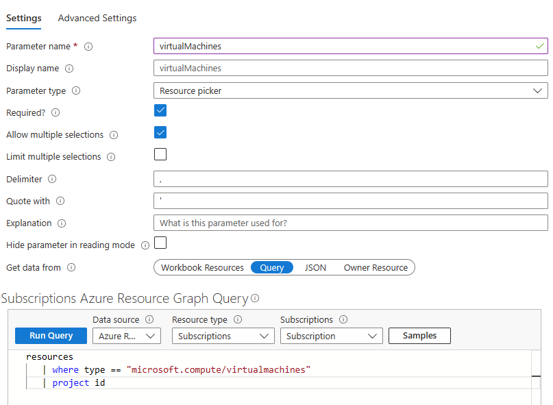 Screenshot that shows the CPU usage query in a workbook.