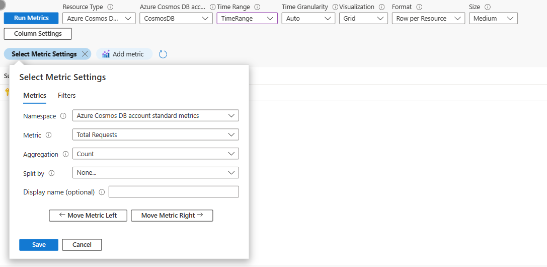 Screenshot that shows a query for the number of requests to a database in an Azure Workbook.