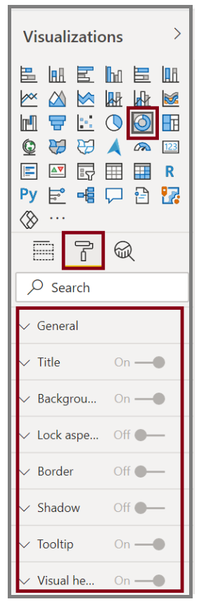 Screenshot of the Visualizations format pane.