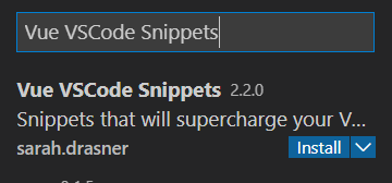 Screenshot of search results for Vue VSCode Snippets.