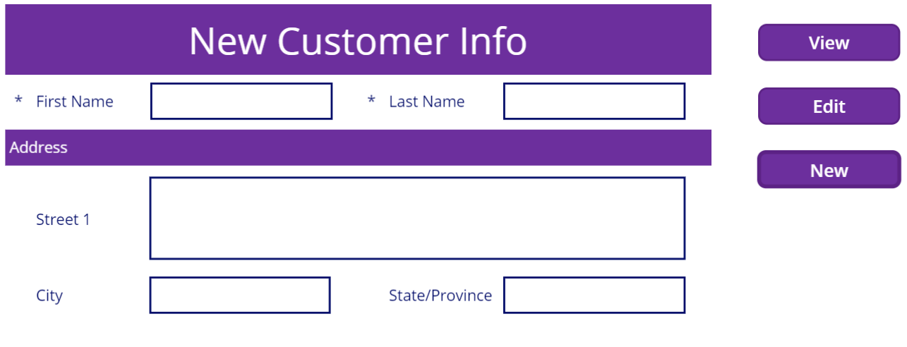 Screenshot of New Form that includes view, edit, and new.