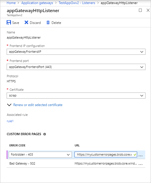 app gateway listener configuration