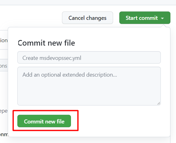 Screenshot showing how to Commit a new file.