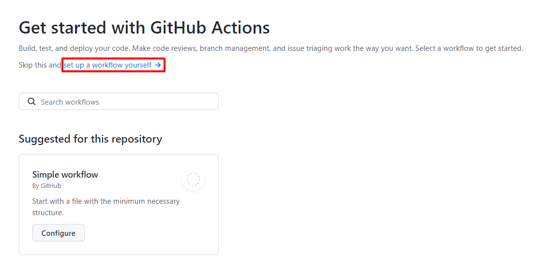 Screenshot showing how to Get started with GitHub Actions.