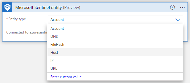 Screenshot showing an example of how to select the type of entity you want a playbook to receive as an input.