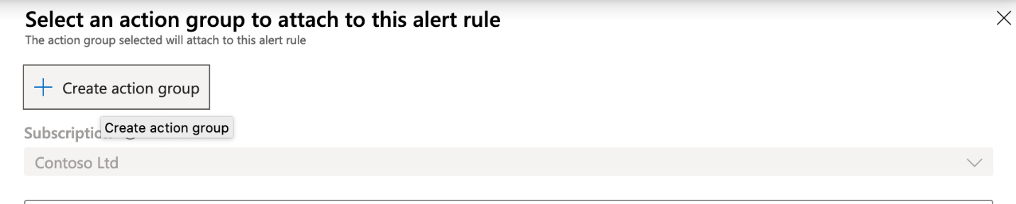 A screenshot of where the create action group option is located when creating a new alert