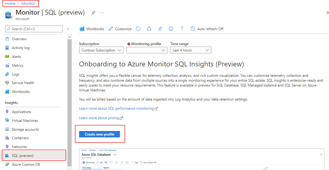 Screenshot of the SQL Insights page.