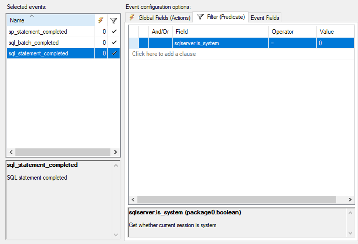 Event filter in SQL Server Management Studio