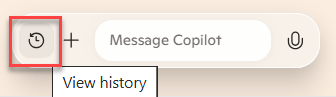Screenshot of the Copilot search bar with the View History icon highlighted.