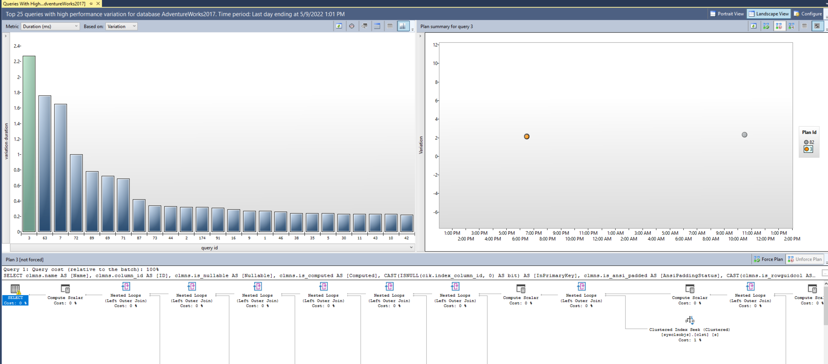 Screenshot with the queries with high variation.