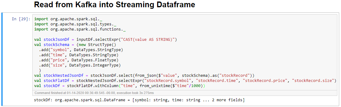 Read from Kafka into Streaming Dataframe