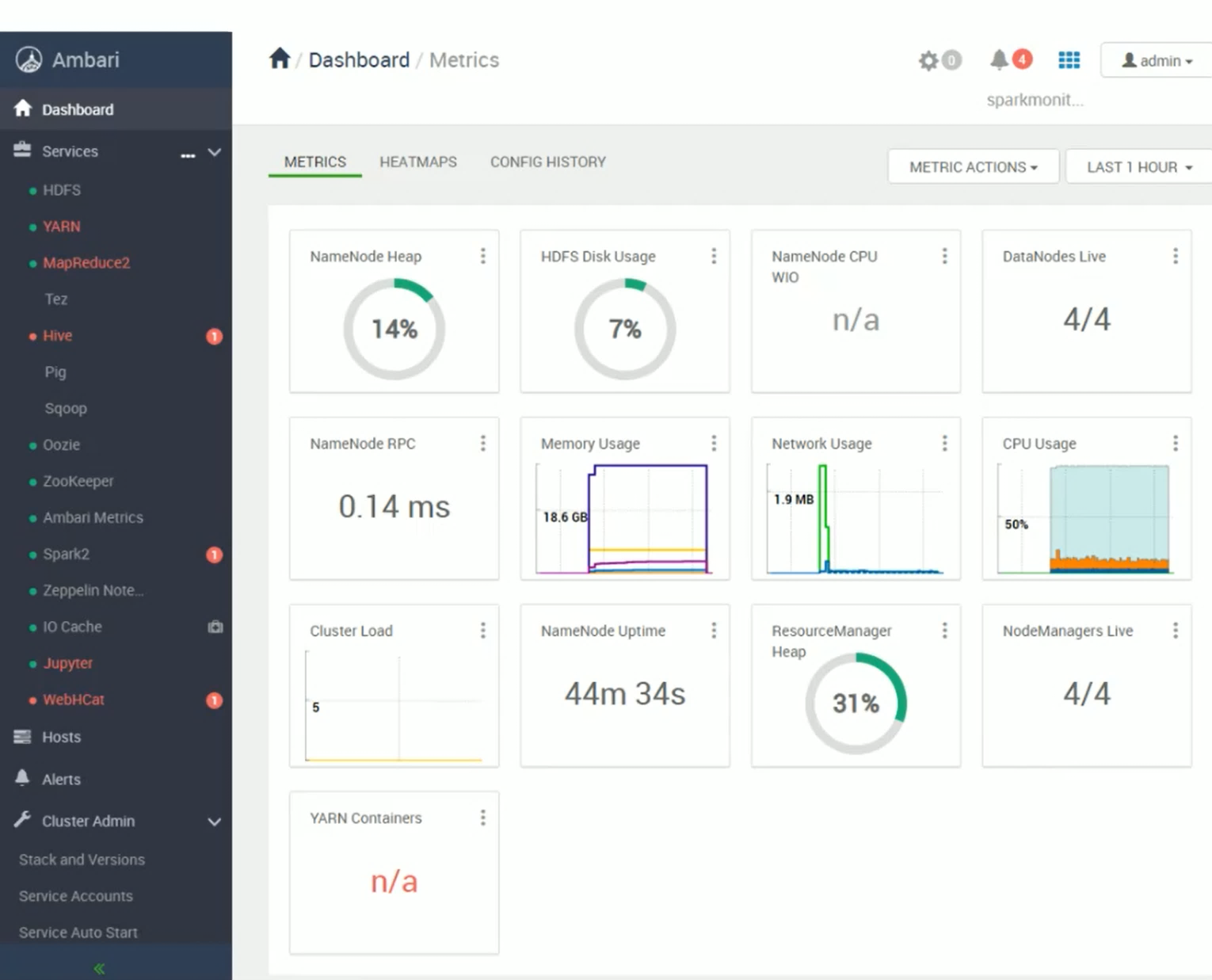 The Apachi Ambari dashboard