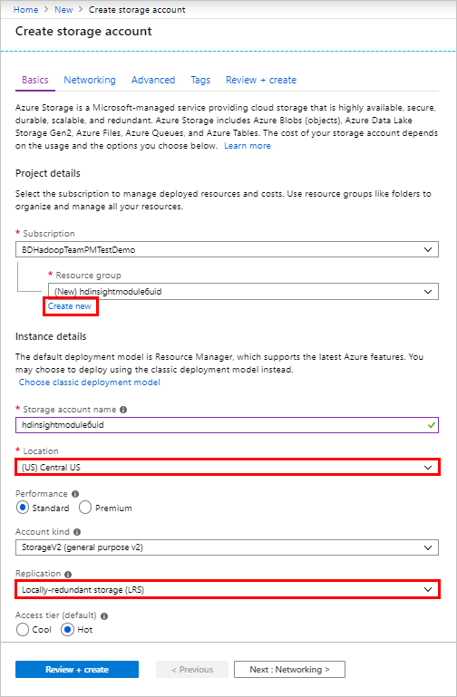 HDInsight basics tab in the Azure portal.