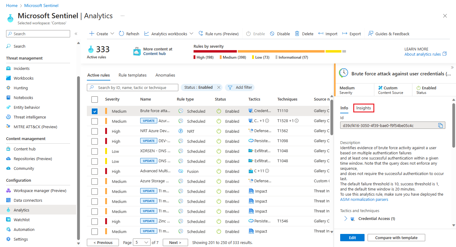 Screenshot of the Analytics rules and rule details page.