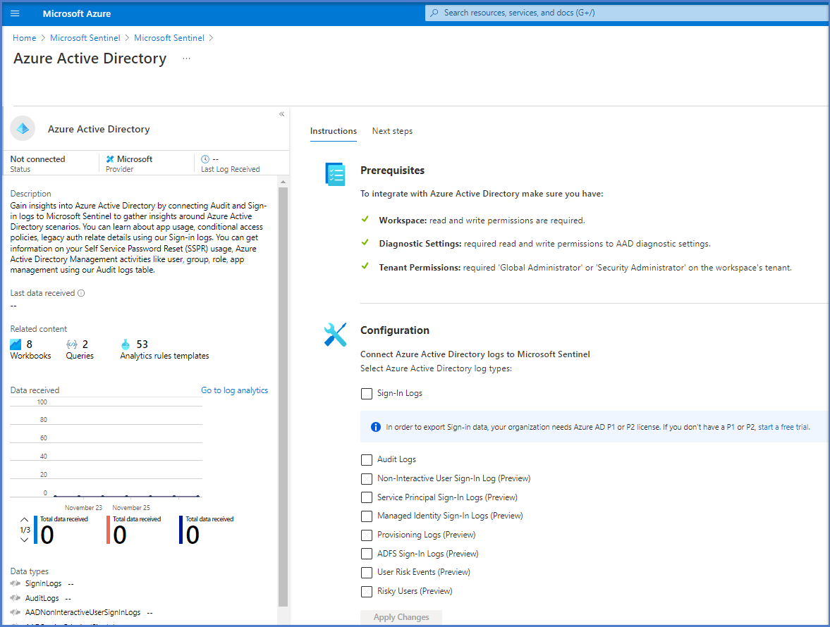 Screen shot of the Microsoft Entra connector page.