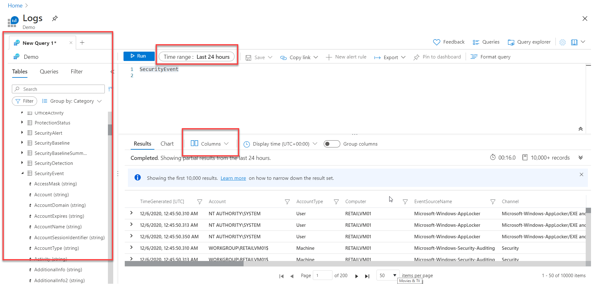 Screenshot of the Log Analytics Demo Environment.