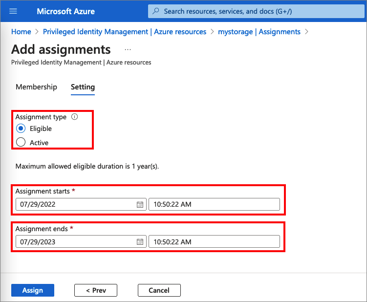 Screen capture showing the assignment step.