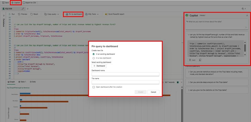 Screenshot of nocode Copilot pin to dashboard feature.