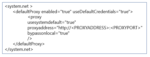 Diagram showing code for the machine.config file when the install wizard and sync engine respond to authentication requests from the proxy server.