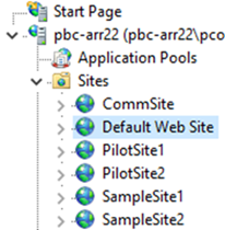 Screenshot showing the Sites list expanded. Default Web Site is highlighted.