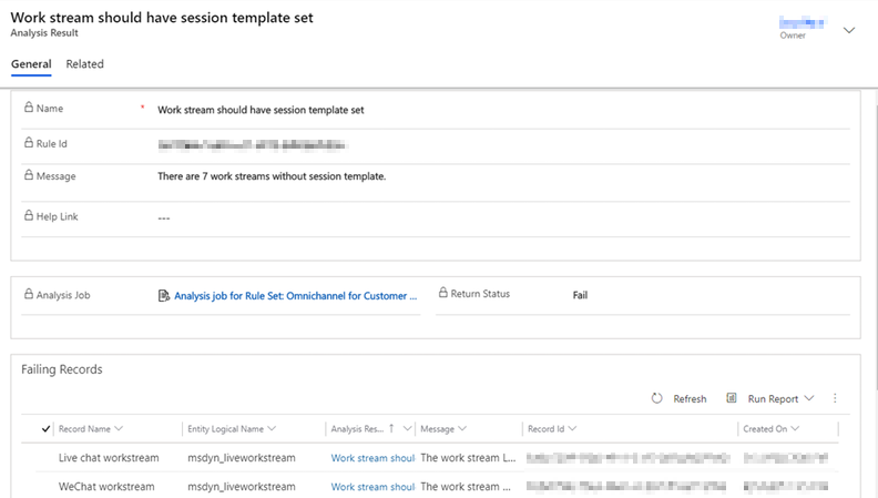 Screenshot that shows the analysis job results for a rule.