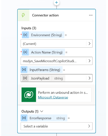 Screenshot of the fields that must be filled for the Connector action.