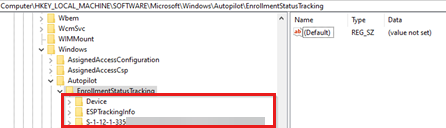 Screenshot shows the location of the EnrollmentStatusTracking key.