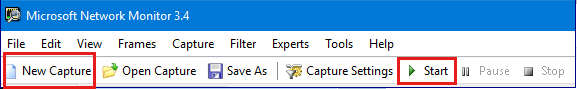 Screenshot of the New Capture option on the network monitor menu.