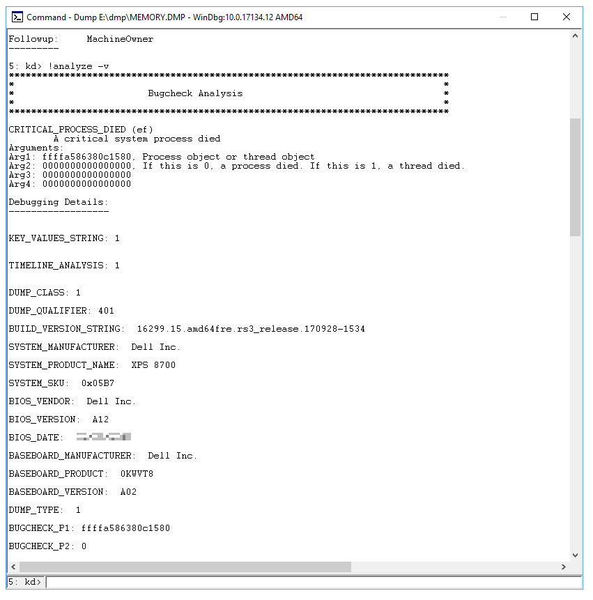 Screenshot of a detailed bug check analysis example.