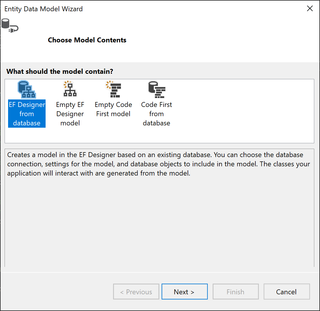 Screenshot of EF Model from Database.