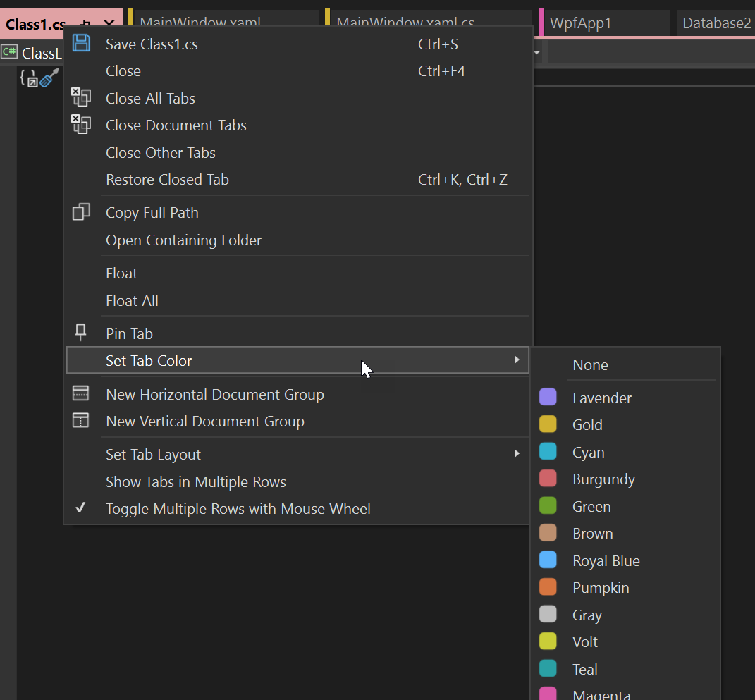 Screenshot of the Set Tab Option that you can use to personalize the colors of tabs.