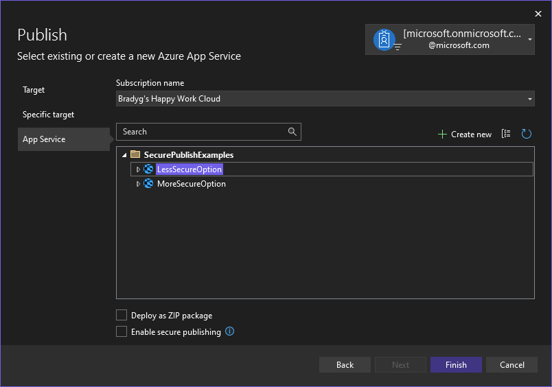 Azure Tools Secure Publish Disabled