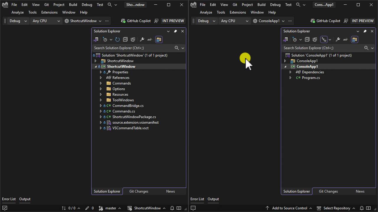 Copy files between Visual Studio instances