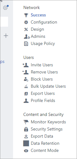 Screenshot of the Admin menu for an external network.