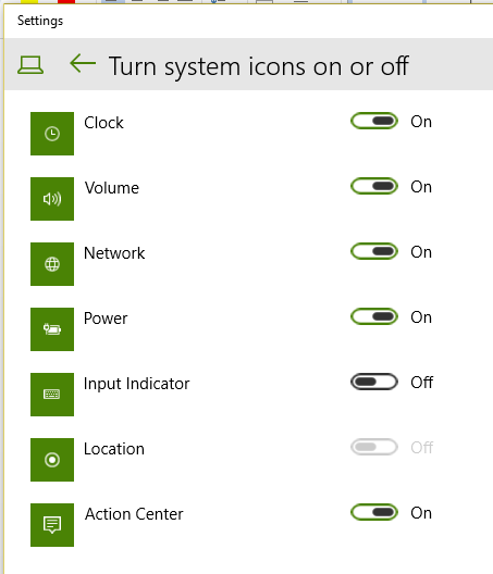 Turn system icons on or off