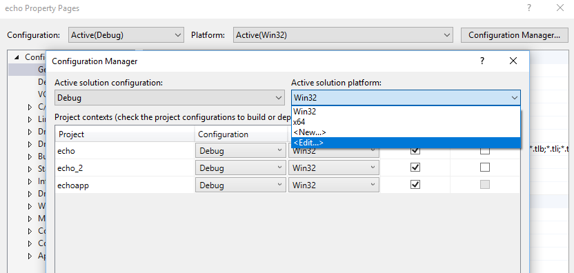 Selecting New under Active Solution Platform dropdown.