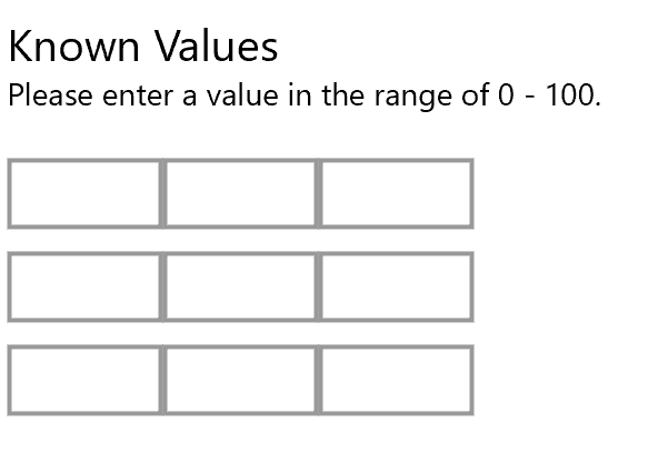 Screenshot of the known values 3x3 matrix.