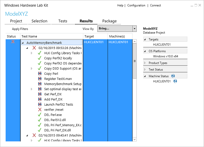 hlk studio results tab