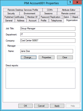 Screenshot that shows where to enter the information required in your AD DS object standards.