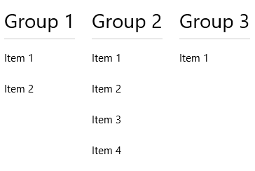 Screenshot of a grouped horizontal list view.