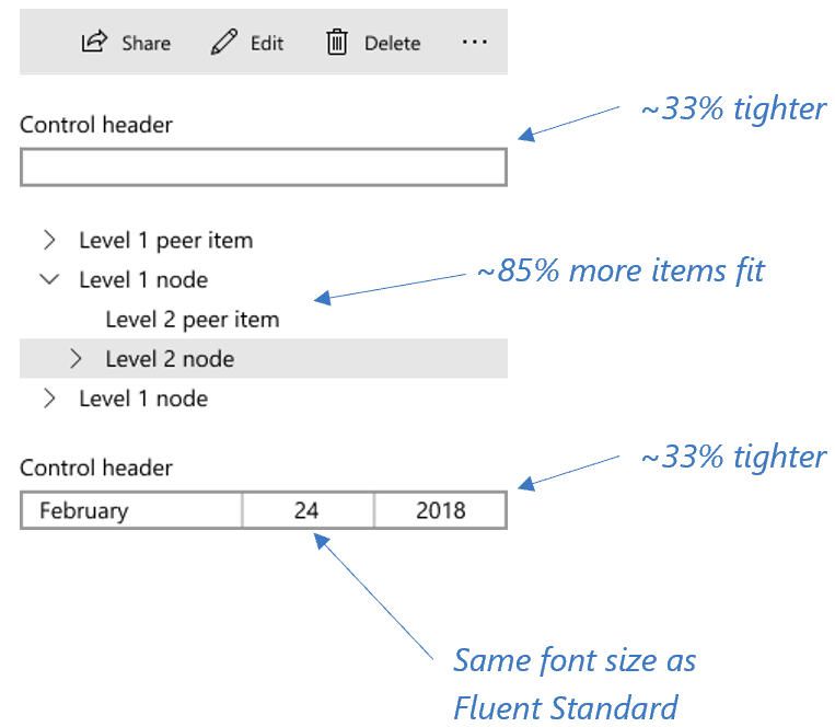 Screenshot showing the behavior of the Compact Density control.