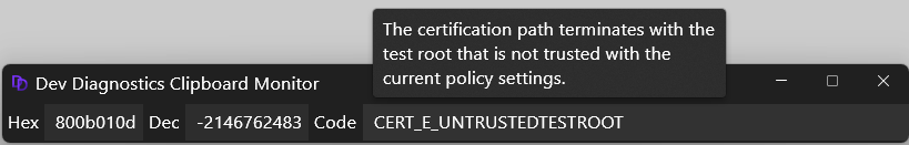 Screenshot of Dev Home Dev Diagnostics Clipboard monitoring tool.