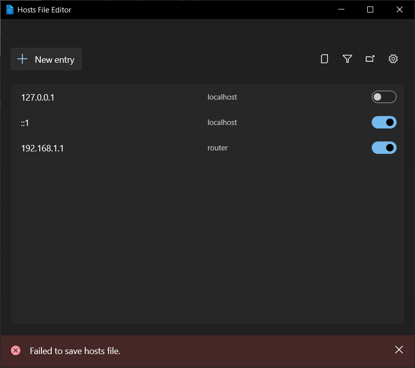 PowerToys Hosts File Editor: Failed to save hosts file