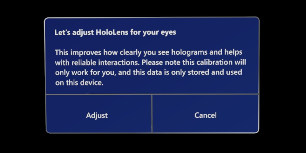 Image of the HoloLens 2 ET calibration prompt