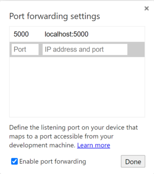 Chrome Port Forwarding window