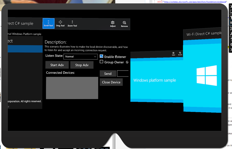 HoloLens Emulator loaded with a UWP sample