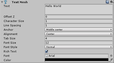 set text mesh component