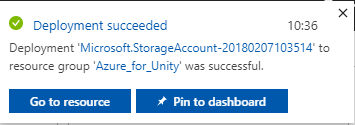 Screenshot of the Deployment succeeded notification, which informs the user that the deployment to the resource group was successful.