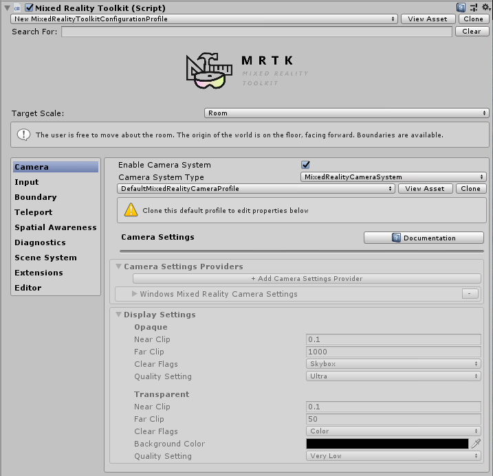 MRTK configuration scene